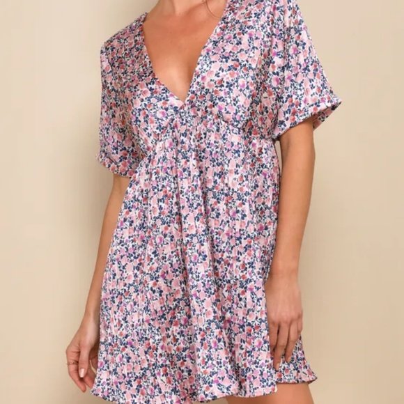 Lulus Dresses & Skirts - Floral Print Satin Babydoll Dress